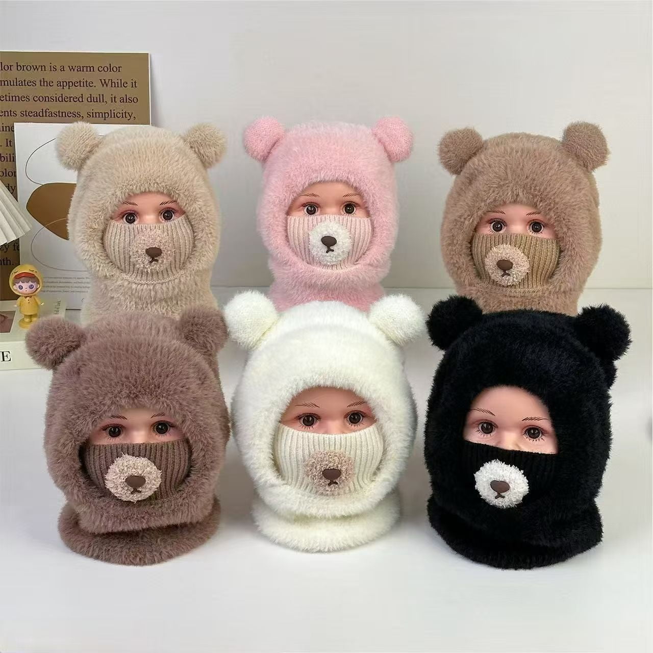 Kids Ski Mask Balaclava with Cartoon Bear Design for Winter Protection