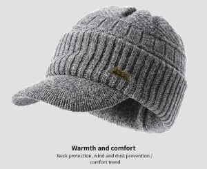 Men’s Earflap Beanie with Visor for Winter Warmth and Outdoor Use