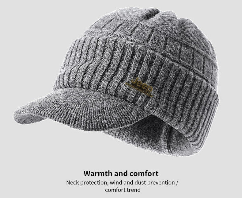 Men’s Earflap Beanie with Visor for Winter Warmth and Outdoor Use