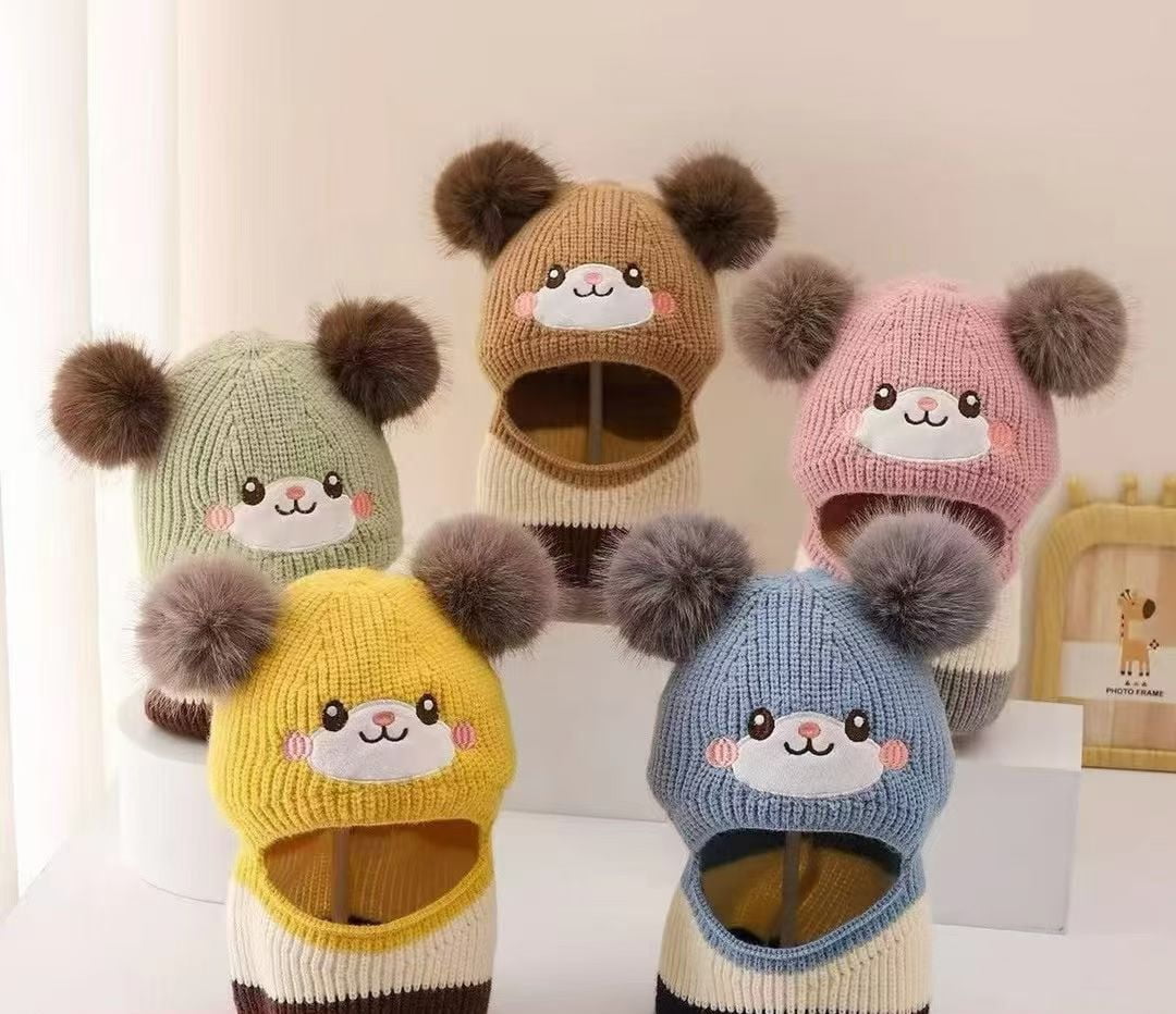 Kids Ski Mask Balaclava with Cartoon Bear Design for Winter Protection