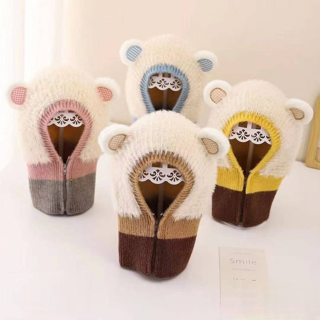 Kids Ski Mask Balaclava with Cartoon Bear Design for Winter Protection