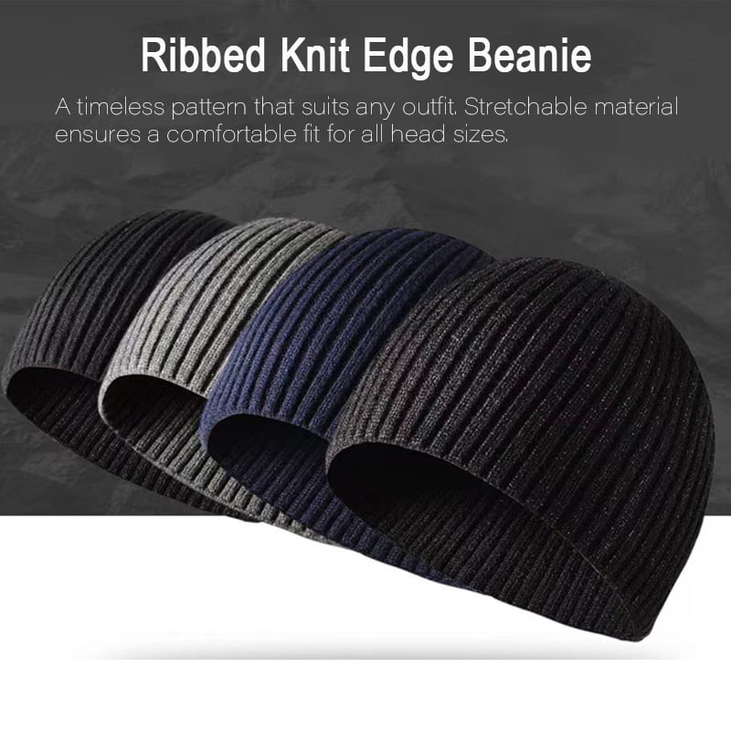 Men’s Single Layer Ribbed Knit Beanie with Core-Spun Yarn