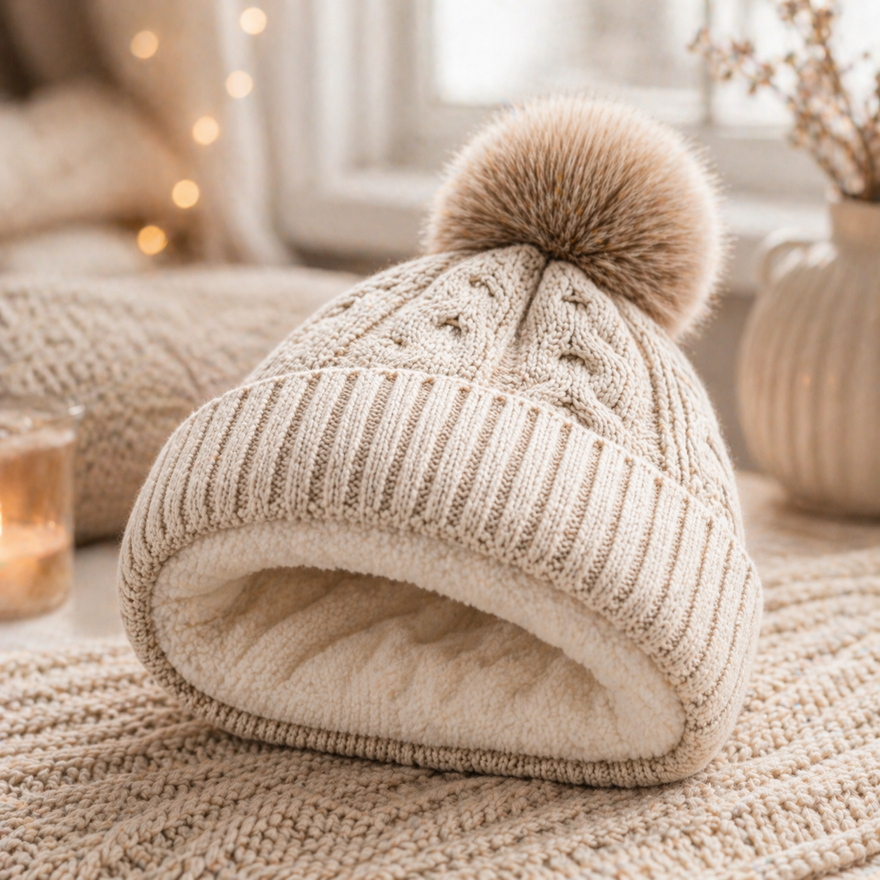 Fleece-Lined Knit Hat