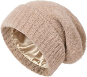 Double Layer Satin Lined Beanie for Hair Protection and Winter Comfort