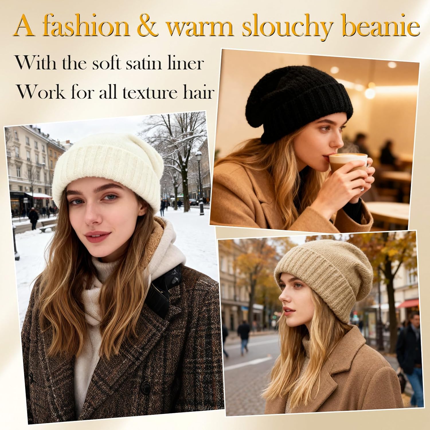 Double Layer Satin Lined Beanie for Hair Protection and Winter Comfort