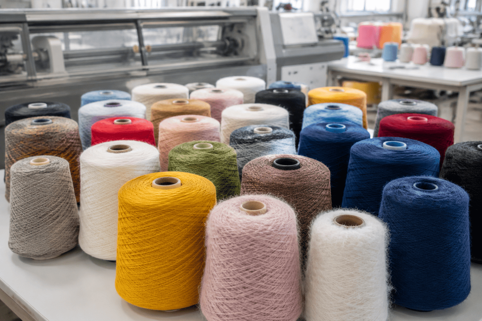 a variety of colorful yarn spools for making beanies