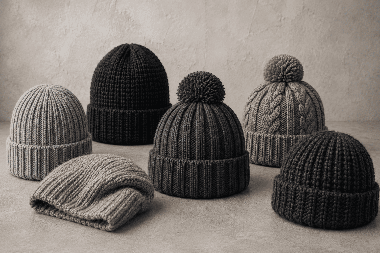 A thick, warm-looking knitted hat for cold weather